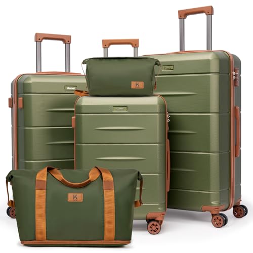 KUNEL Luggage Sets 5 Piece Hardshell Suitcase Sets with Detachable Spinner Wheels, ABS Carry on Luggage with TSA Lock,Travel,Armygreen（20/24/28 Inch