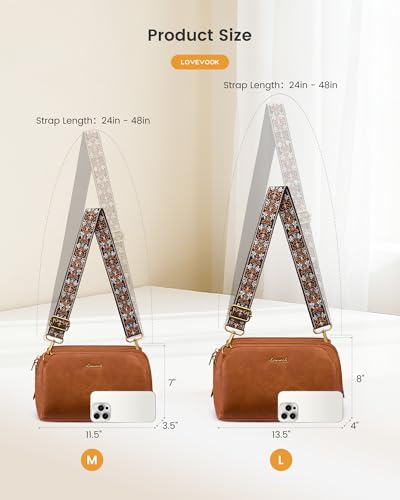 LOVEVOOK Leather Crossbody Bags for Women, Small Travel Purses with 2Pcs Adjustable Strap, RFID Anti Theft, Summer Cross Body Purse, Shoulder Handbag
