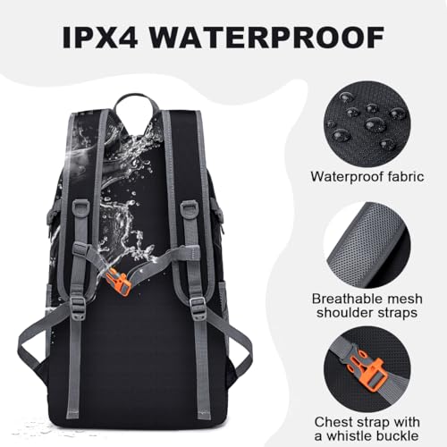 MIYCOO Backpack - Ultra Lightweight Packable Backpack for Travel Camping, Hiking Back Pack Waterproof Foldable Daypack for Men Women Black
