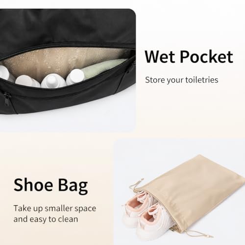 ECOHUB Personal Item Bag 16'' Small Duffel Bag Travel Bag WeekenderBag GymBag Tote Duffel bag Overnight Bags Travel Essentials for Women and Men Shoulder Bag Carry On Shoes Bag (Black)