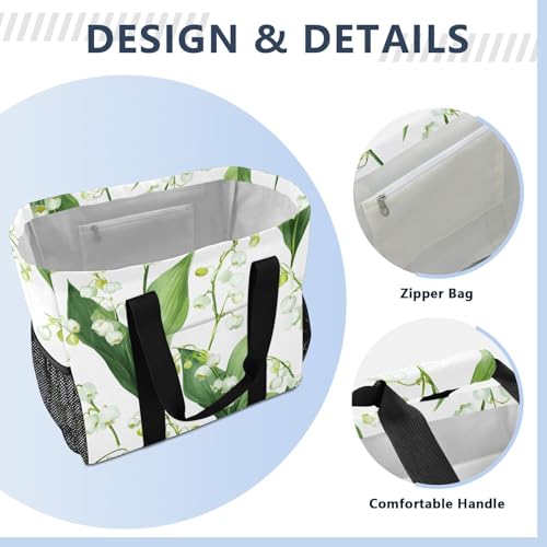 OTVEE Fresh Lily Bloom Pattern Beach Tote Pool Bags for Women Ladies Large Waterproof Gym Tote Carry On Bag for Weekender Swim Gym Shopping Travel Daily Bag