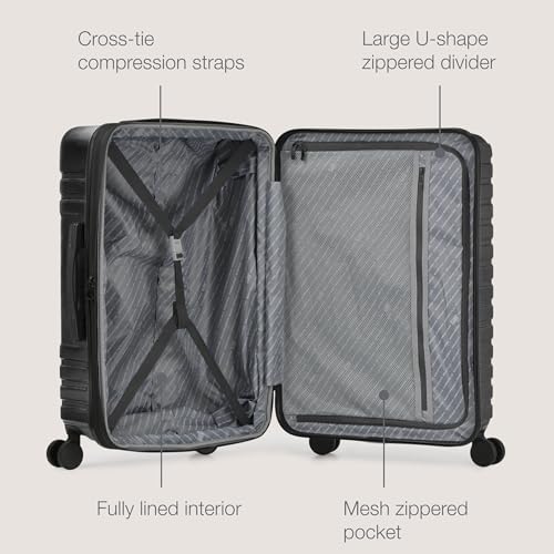 U.S. Traveler Boren Expandable Hardside Rugged Travel Luggage with 8 Spinner Wheels, Black, Checked-Large 30-Inch