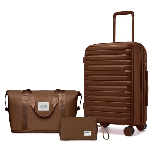 LARVENDER Luggage Sets 3 Piece, Expandable Hardside PP Carry On Luggage Suitcase with 360° Spinner Wheels TSA Lock Suitcase Set for Women Men, Maple