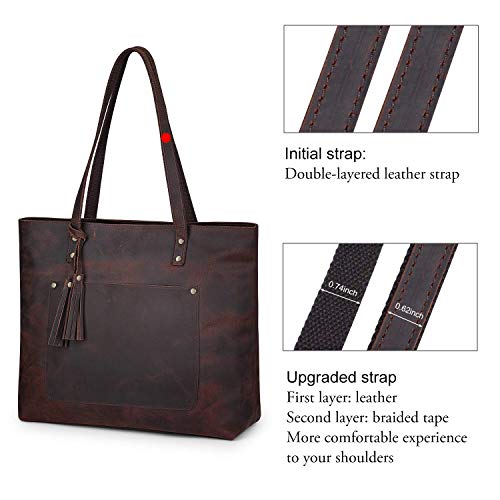 S-ZONE Women Vintage Genuine Leather Shoulder Tote Bag Large Work Handbag Purse