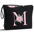 Vavabox A-Z Personalized Makeup Bag, Birthday Gifts for Women Mom, Gifts for Best Friend, Bride Bridesmaid Cosmetic bag (M, Black)