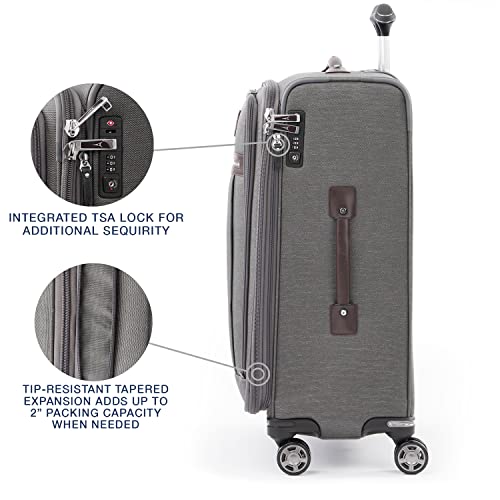 Travelpro Platinum Elite Softside Expandable Checked Luggage, 8 Wheel Spinner Suitcase, TSA Lock, Men and Women, Vintage Grey, Checked Medium 25-Inch