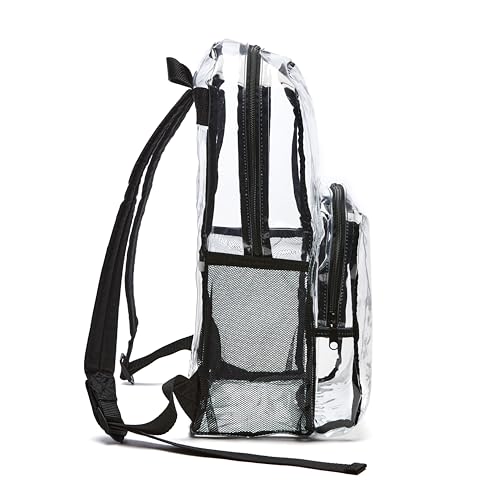 Amazon Basics Transparent Clear School Backpack, Water-Resistant PVC Plastic, Reinforced Shoulder Straps, 17 x 7 x 13 in