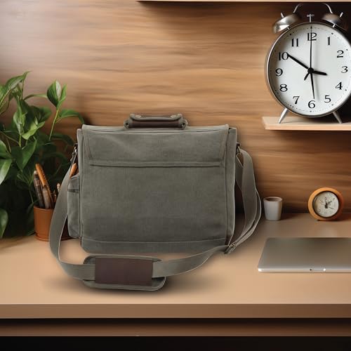 Rothco Vintage Canvas Pathfinder Laptop Bag with Leather Accents – Crossbody Travel Messenger Bag
