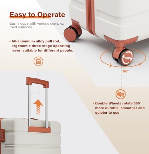 QIMER Carry on Luggage Set, 20 Inch Suitcase with 100% PC hardshell, Lightweight TSA Locks Quiet Spinner Wheels Durable Zipper, Suitable for Men and Women, Y01 Beige(20"/DB/TB) Slightly Small