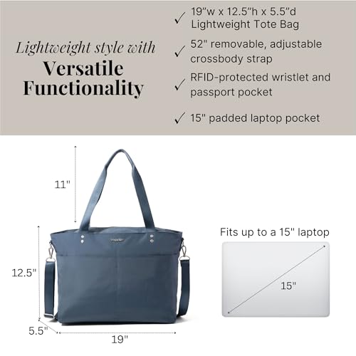 Baggallini Carryall Laptop Tote - Medium 12x19 Inch Travel Crossbody Shoulder Bag