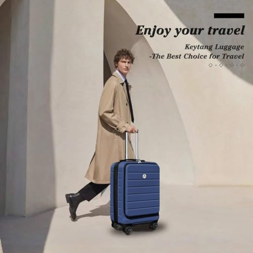 KEYTANG Classic 20" Carry-On with TSA Lock Spinner Wheels, Lightweight Hardside Expandable Suitcase with Front Open Pocket Compartment, Navy Blue