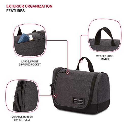 SwissGear Getaway Toiletry Bag, Hanging Premium Men’s and Women’s Large Travel Dopp Kit, Travel Organizer for Bathroom, Gym, and Shower Toiletries, Grey Heather