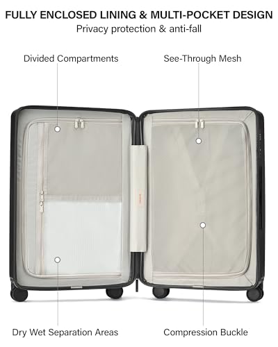Hanke Upgraded Elite 24 Inch Checked Luggage,PC Hard Shell Suitcases with Wheels, TSA Lock, Explosion-Proof Zipper Suitcase for Business Travel Men & Women,Jet Black