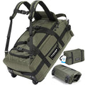 STOVER 45L Carry-On U-Zip Rolling Duffel Bag with Wheels, Medium Durable Travel Duffle w/Toiletry Bag, Heavy-Duty, Packable, Foldable w/Shoulder Straps- Use as Luggage or Backpack, Men/Women (Green)