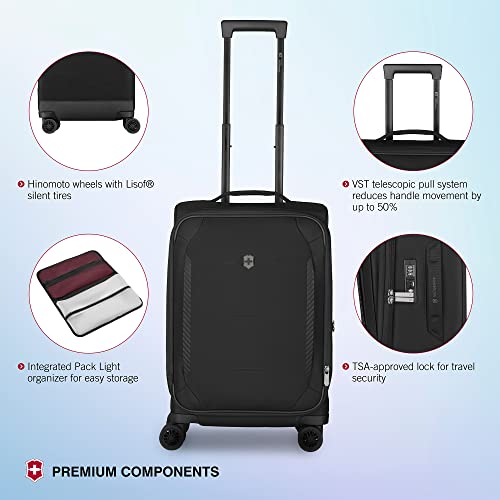 Victorinox Crosslight Frequent Flyer Plus Softside Carry-On - Lightweight Rolling Suitcase for Travel Essentials - Expandable Luggage with Foldable Organizer - 46 Liter, Black