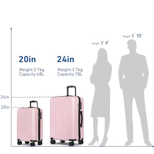 KYME Carry on luggage 22x14x9 Airline Approved Suitcase Hardshell With Double Spinner Wheels, PC+ABS TSA Lock Travel Luggage (Pink, 20" Carry On)