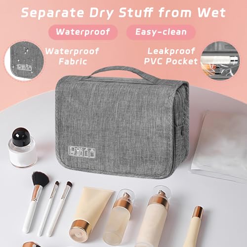 Toiletry Bag Travel Bag with Hanging Hook, Waterproof Shower Bathroom Hanging Toiletry Bag for Men Women,Small Multifunctional Makeup Cosmetic Bag,Portable Toiletries Bag Travel Organizer (Grey)