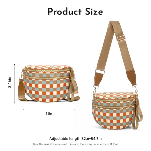 Jooniter Checkered Crossbody Bag Nylon Bum Bags for Women Spacious Handbags Purse Fanny Packs with Shoulder Strap (Multicolor Checkered)
