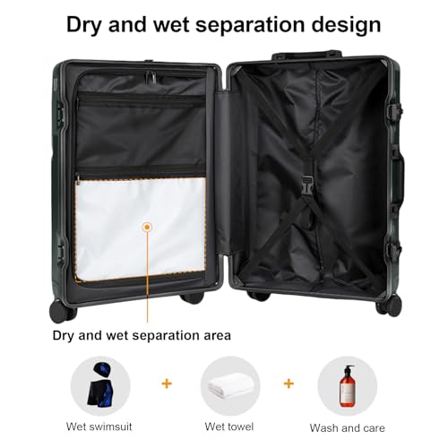 AIWEINY Zipperless Luggage, Polycarbonate Aluminum Hard Shell, Expandable Carry-On Suitcase with Spinner Wheels, Hard Shell Suitcase, 20 Inch Cabin