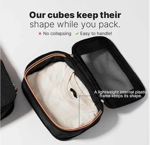 LeanTravel Premium Compression Packing Cubes for Travel - Suitcase Organizer Bags with Double Zipper & Breathable Mesh Panel - Space Saving Carry On Luggage Essentials (6-Pack Black)
