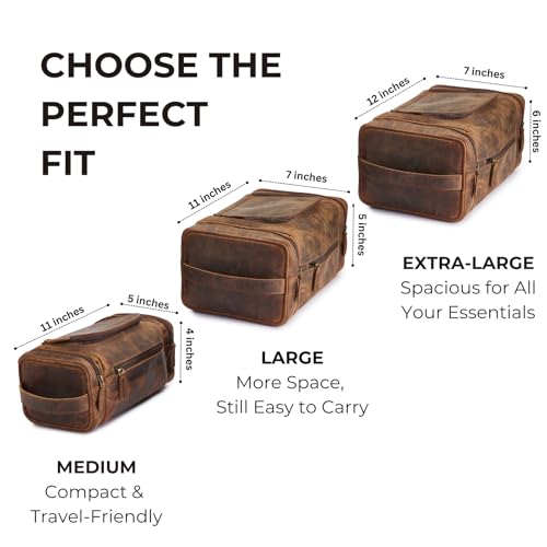 NomadCraftsCo. Extra Large Leather Toiletry Bag for Men - Premium Leather Men's Toiletry Bag for Travel, Dopp Kit, Pouch, Large Travel Organizer