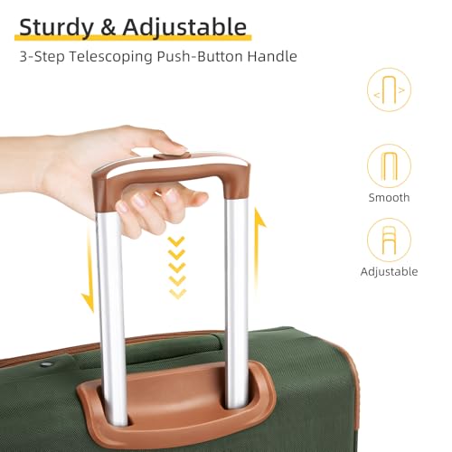 LARVENDER Luggage Sets 5 Piece Softside Expandable Suitcases Set with Spinner Wheels TSA Lock, Lightweight Soft Shell Rolling Travel Luggage Set Clearance for Men and Women, Green Brown