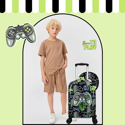 Inprof Kid’s Luggage Set 5 Piece Suitcase Set 16’’ Hardside Luggage with Spinner Wheels Girls Boys Carry on Luggage Travel Rolling Luggage Airline Approved