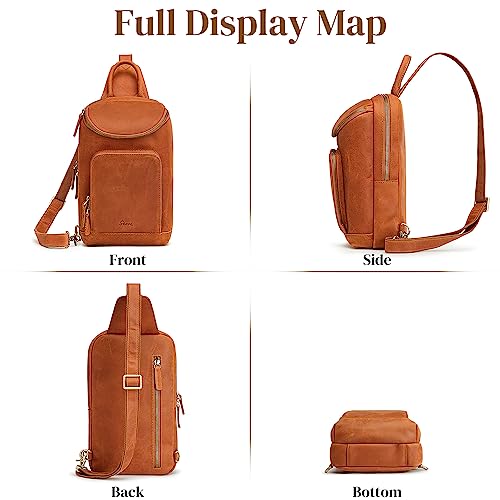S-ZONE Sling Bag for Women Men Genuine Leather Vintage Crossbody Chest Bags Backpack Daypack Outdoor Travel