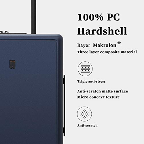 LEVEL8 Elegance Luggage Set, PC Matte Hardshell Suitcases - Navy Blue, 20/24 Inch