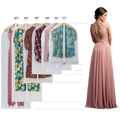 Dress Bags for Gowns Long - Foldable, 65" Clear Garment Bags for Closet Storage and Travel 24"x65"/ 4 Pack