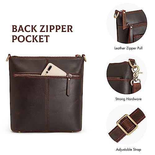 S-ZONE Leather Crossbody Bag for Women Vintage Cross Body Bags Shoulder Purse Ladies Medium Handbag with Multi Pockets