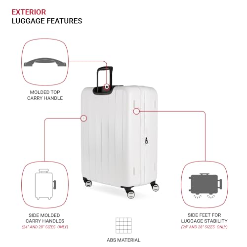 SwissGear Wanderlust Pro Lightweight Hardside Expandable Luggage Set with Spinner Wheels, White, 3-Piece Set (20/24/28)