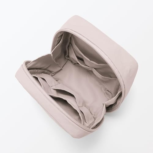 MUJI Rumpled Nylon Wide-Open Pouch - Square Cosmetic Bag For Travel In Dark Gray
