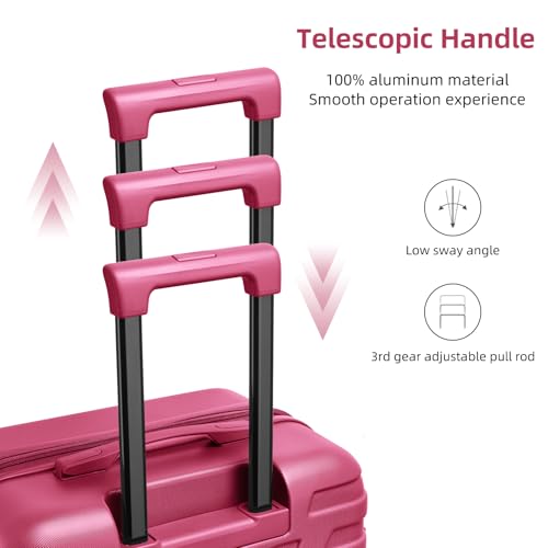 LARVENDER Luggage 6 Piece Sets Hardside Expandable Suitcases with Spinner Wheels TSA Lock, Lightweight Travel Carry On Luggage Sets for Women, Rose Red