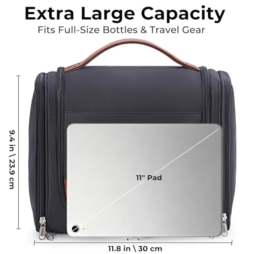 Ralnitote Large Hanging Toiletry Bag for Men, Travel Bathroom Bag with Hook, Hygiene Bag Organizer for Shower, Shaving & Grooming Essentials, Black
