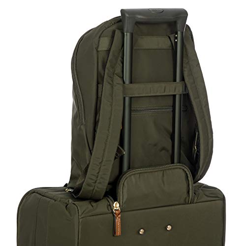Bric’s X-Travel City Backpack 13 Inch, Lightweight Designer Daypack with Leather Trim, Large Compartments, Padded Straps and Trolley Sleeve for Everyday or Travel Use - Olive