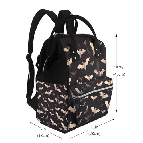 QSMJKLD Halloween Flying Bats Diaper Bag with Changing Pad, Pacifier Holder - Multifunction Travel Nappy Bags Large Capacity Laptop Backpack Waterproof Mommy Bag Casual Daypack for Mom