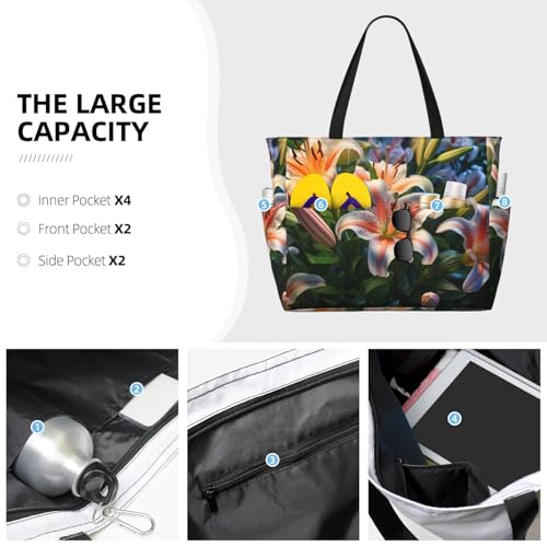 WZYCWB Lilies in Bloom Beach bag large travel bag gym swimming pool zipper storage bag