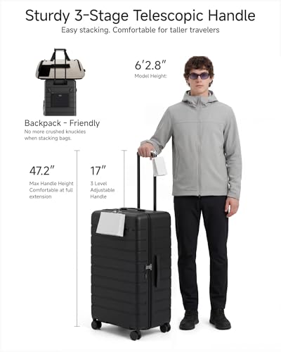 LUGGEX 30 Inch Trunk Luggage - HUP Polycarbonate Hardside Large Checked Suitcase with 5 Spinner Wheels & Shock-Absorbing Wheels, TSA Lock (EX-Enhance,Reef Black, 30 Inch)