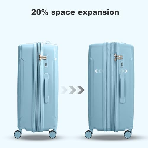 Nazhura Luggage Set, 3-Piece Hardside Suitcase Set, 20-inch Carry On, 24-inch, 28-inch Luggage (Blue)
