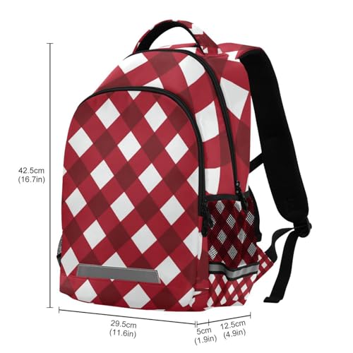 EtherSpher Dark Red and Pure White Checkered Designed carry on backpacks for kids with chest strap book bags for 10-12 year old para bebes varon
