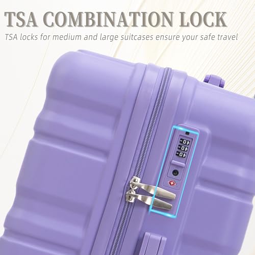 Hardside Luggage Sets, Lightweight Stripes Suitcase with Spinner Wheels, Lavender-181
