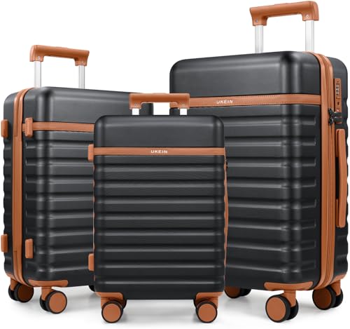 UKEIN PRO 3 Piece Luggage Set, Durable ABS Hardshell Carry On Suitcase Set with Silent Spinner Wheels, YKK Zipper & TSA Lock, Lightweight Large Travel Checked Luggage,20/24/28 Inch