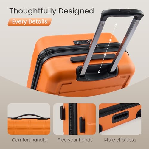 SHOWKOO Luggage Sets Expandable 100% PC Durable Suitcase Sets Double Wheels TSA Lock 4 Piece Luggage Set Orange