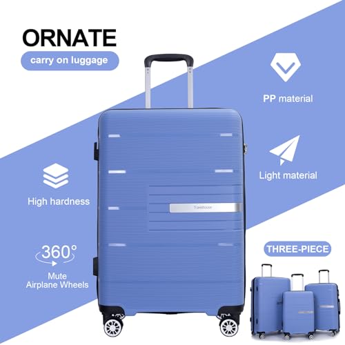 Tripcomp Luggage 3 Piece Sets Suitcase Set with Double Spinner Wheels, Lightweight Carry On Hardside Travel Luggage with TSA Lock, (20/24/28) (Purplish Blue)