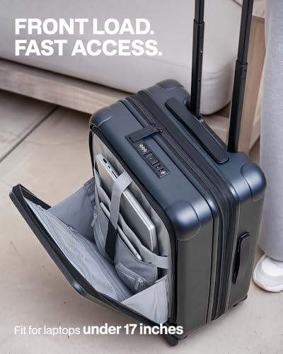 Coolife Carry On Luggage Suitcase : 22x14x9 Airline Approved Travel Luggage with Spinner Wheels, Front Pocket Expandable Hardshell Suitcases with TSA Lock Blue