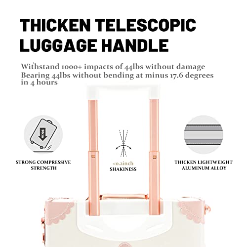COTRUNKAGE Vintage Suitcases Set on Wheels, 20 Inch White Carry-on Luggage 2 Piece Set with 13" Hard Shell Train Case Womens, Cream White