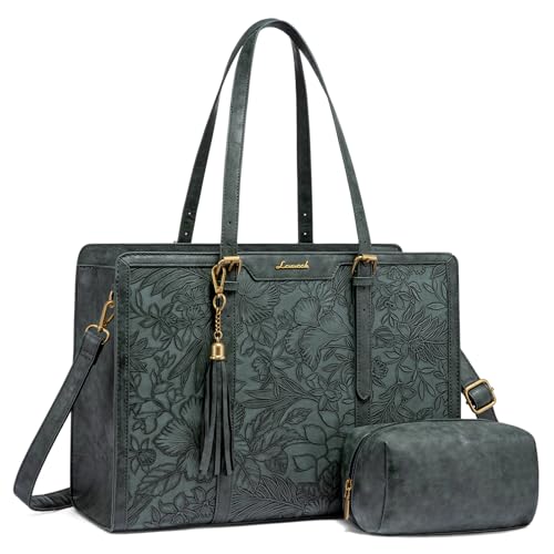 LOVEVOOK Laptop Bag for Women Vintage Leather Laptop Tote 15.6 inch Large Capacity Computer bag with Clutch Purse for Work