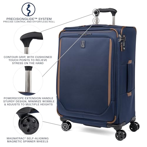 Travelpro Crew Classic Lightweight Softside Expandable Checked Luggage, 8 Wheel Spinner Suitcase, TSA Lock, Men and Women, Checked Medium 25-Inch, Patriot Blue