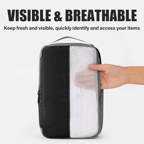 Kookoomia 6 Set Compression Packing Cubes for Travel, Lightweight and Space-Saving Luggage Organizer Bags, Sturdy Travel Essentials for Suitcase, Black